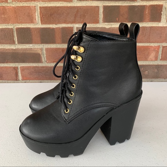 Soda black platform chunky heel lace ankle boots - Picture 4 of 8